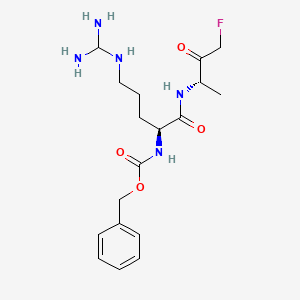 molecular formula C18H28FN5O4 B10777455 Benzyl N-[(2S)-5-(diaminomethylamino)-1-[[(2S)-4-fluoro-3-oxobutan-2-yl]amino]-1-oxopentan-2-yl]carbamate 