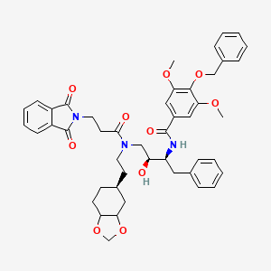 molecular formula C46H51N3O10 B10777698 N-[(2S,3S)-4-[2-[(5S)-3a,4,5,6,7,7a-Hexahydro-1,3-benzodioxol-5-yl]ethyl-[3-(1,3-dioxoisoindol-2-yl)propanoyl]amino]-3-hydroxy-1-phenylbutan-2-yl]-3,5-dimethoxy-4-phenylmethoxybenzamide 