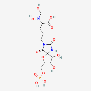 molecular formula C13H22N3O13P B10777822 5-[8,9-Dihydroxy-2,4-dioxo-7-(phosphonooxymethyl)-6-oxa-1,3-diazaspiro[4.4]nonan-3-yl]-2-[hydroxy(hydroxymethyl)amino]pentanoic acid 