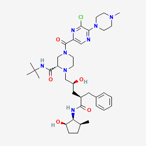 molecular formula C37H55ClN8O5 B10777915 n-[2(s)-Cyclopentyl-1(r)-hydroxy-3(r)methyl]-5-[(2(s)-tertiary-butylamino-carbonyl)-4-(n1-(2)-(n-methylpiperazinyl)-3-chloro-pyrazinyl-5-carbonyl)-piperazino]-4(s)-hydroxy-2(r)-phenylmethyl-pentanamide 