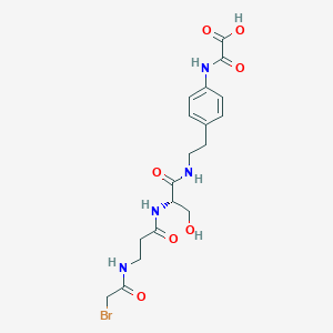 molecular formula C18H23BrN4O7 B10777940 N-[4-(2-{2-[3-(2-Bromo-acetylamino)-propionylamino]-3-hydroxy-propionylamino}-ethyl)-phenyl]-oxalamic acid 