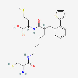 molecular formula C26H37N3O4S3 B10781337 2-[[7-[(2-Amino-3-sulfanylpropanoyl)amino]-2-[(2-thiophen-2-ylphenyl)methyl]heptanoyl]amino]-4-methylsulfanylbutanoic acid 