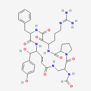 molecular formula C36H45N9O9 B10781425 N-[12-benzyl-16-[3-(diaminomethylideneamino)propyl]-9-[hydroxy-(4-hydroxyphenyl)methyl]-2,6,11,14,15,18-hexaoxo-1,5,10,13,17-pentazabicyclo[17.3.0]docos-7-en-3-yl]formamide 