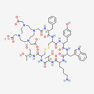molecular formula C65H89N14O18S2Y B10781449 2-[4-[2-[[1-[[10-(4-aminobutyl)-4-(1,3-dihydroxybutan-2-ylcarbamoyl)-7-(1-hydroxyethyl)-16-[(4-hydroxyphenyl)methyl]-13-(1H-indol-3-ylmethyl)-6,9,12,15,18-pentaoxo-1,2-dithia-5,8,11,14,17-pentazacycloicos-19-yl]amino]-1-oxo-3-phenylpropan-2-yl]amino]-2-oxoethyl]-7,10-bis(carboxylatomethyl)-1,4,7,10-tetrazacyclododec-1-yl]acetate;yttrium(3+) 