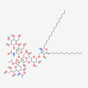 molecular formula C76H137N3O31 B10781506 Propan-2-yl 5-acetamido-2-[5-[3-acetamido-5-hydroxy-6-(hydroxymethyl)-4-[3,4,5-trihydroxy-6-(hydroxymethyl)oxan-2-yl]oxyoxan-2-yl]oxy-2-[4,5-dihydroxy-2-(hydroxymethyl)-6-[3-hydroxy-2-(octadecanoylamino)octadec-4-enoxy]oxan-3-yl]oxy-3-hydroxy-6-(hydroxymethyl)oxan-4-yl]oxy-4-hydroxy-6-(1,2,3-trihydroxypropyl)oxane-2-carboxylate 