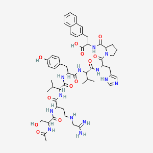 molecular formula C54H73N13O12 B10781743 2-[[1-[2-[[2-[[2-[[2-[[2-[(2-acetamido-3-hydroxypropanoyl)amino]-4-[(2-amino-2-iminoethyl)amino]butanoyl]amino]-3-methylbutanoyl]amino]-3-(4-hydroxyphenyl)propanoyl]amino]-3-methylbutanoyl]amino]-3-(1H-imidazol-5-yl)propanoyl]pyrrolidine-2-carbonyl]amino]-3-naphthalen-2-ylpropanoic acid 