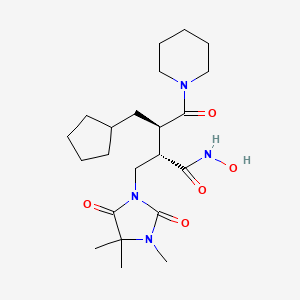 molecular formula C22H36N4O5 B10781775 (2S,3R)-3-(cyclopentylmethyl)-N-hydroxy-4-oxo-4-piperidin-1-yl-2-[(3,4,4-trimethyl-2,5-dioxoimidazolidin-1-yl)methyl]butanamide 