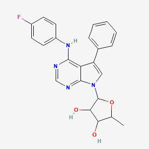 molecular formula C23H21FN4O3 B10781840 2-[4-(4-Fluoroanilino)-5-phenylpyrrolo[2,3-d]pyrimidin-7-yl]-5-methyloxolane-3,4-diol 