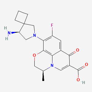 molecular formula C20H22FN3O4 B10782274 10-((S)-8-Amino-6-aza-spiro(3.4)oct-6-yl)-9-fluoro-2,3-dihydro-3(S)-methyl-7-oxo-7H-pyrido(1,2,3-de)(1,4)benzoxazine-6-carbocylic acid CAS No. 151390-79-3