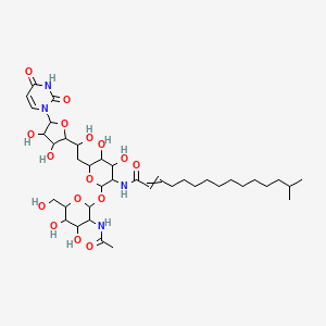 molecular formula C39H64N4O16 B10782771 N-[2-[3-acetamido-4,5-dihydroxy-6-(hydroxymethyl)oxan-2-yl]oxy-6-[2-[5-(2,4-dioxopyrimidin-1-yl)-3,4-dihydroxyoxolan-2-yl]-2-hydroxyethyl]-4,5-dihydroxyoxan-3-yl]-14-methylpentadec-2-enamide 