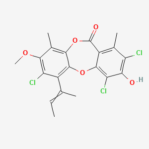 molecular formula C20H17Cl3O5 B10782987 1-but-2-en-2-yl-2,8,10-trichloro-9-hydroxy-3-methoxy-4,7-dimethylbenzo[b][1,4]benzodioxepin-6-one 