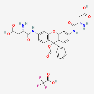 molecular formula C30H25F3N4O11 B10782999 (3S)-3-amino-4-[[6'-[[(2S)-2-amino-3-carboxypropanoyl]amino]-3-oxospiro[2-benzofuran-1,9'-xanthene]-3'-yl]amino]-4-oxobutanoic acid;2,2,2-trifluoroacetic acid 