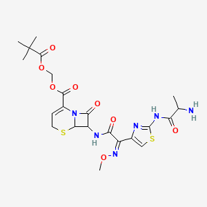 molecular formula C22H28N6O8S2 B10783260 2,2-dimethylpropanoyloxymethyl 7-[[(2Z)-2-[2-(2-aminopropanoylamino)-1,3-thiazol-4-yl]-2-methoxyiminoacetyl]amino]-8-oxo-5-thia-1-azabicyclo[4.2.0]oct-2-ene-2-carboxylate 