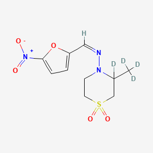 molecular formula C10H13N3O5S B10783470 (Z)-N-[3-deuterio-1,1-dioxo-3-(trideuteriomethyl)-1,4-thiazinan-4-yl]-1-(5-nitrofuran-2-yl)methanimine 