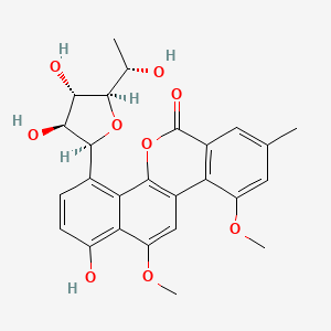 molecular formula C26H26O9 B10783482 4-[(2S,3S,4S,5R)-3,4-dihydroxy-5-[(1S)-1-hydroxyethyl]oxolan-2-yl]-1-hydroxy-10,12-dimethoxy-8-methylnaphtho[1,2-c]isochromen-6-one 