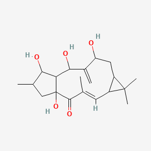 molecular formula C20H30O5 B10783674 (3E)-1,9,11,13-tetrahydroxy-3,6,6,14-tetramethyl-10-methylidenetricyclo[10.3.0.05,7]pentadec-3-en-2-one 