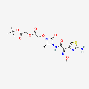 molecular formula C18H25N5O8S B10783723 Acetic acid, 2-(((2S,3S)-3-(((2Z)-(2-amino-4-thiazolyl)(methoxyimino)acetyl)amino)-2-methyl-4-oxo-1-azetidinyl)oxy)-, 2-(1,1-dimethylethoxy)-2-oxoethyl ester CAS No. 103437-25-8