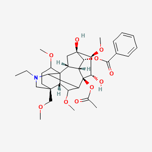 molecular formula C34H47NO10 B10783737 [(2R,3R,4R,5R,6S,7S,8R,13S,17R)-8-acetyloxy-11-ethyl-5,7-dihydroxy-6,16,18-trimethoxy-13-(methoxymethyl)-11-azahexacyclo[7.7.2.12,5.01,10.03,8.013,17]nonadecan-4-yl] benzoate 