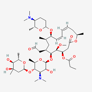 molecular formula C46H78N2O15 B10784182 [(4R,5S,6S,7R,9R,10R,11Z,13Z,16R)-6-[(2S,3R,4R,5S,6R)-5-[(2S,4R,5S,6S)-4,5-dihydroxy-4,6-dimethyloxan-2-yl]oxy-4-(dimethylamino)-3-hydroxy-6-methyloxan-2-yl]oxy-10-[(5S,6R)-5-(dimethylamino)-6-methyloxan-2-yl]oxy-5-methoxy-9,16-dimethyl-2-oxo-7-(2-oxoethyl)-1-oxacyclohexadeca-11,13-dien-4-yl] propanoate 