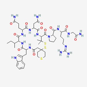molecular formula C51H77N15O11S3 B10784274 N-[1-[(2-amino-2-oxoethyl)amino]-5-(diaminomethylideneamino)-1-oxopentan-2-yl]-1-[13-(2-amino-2-oxoethyl)-16-(3-amino-3-oxopropyl)-19-butan-2-yl-22-(1H-indol-3-ylmethyl)-9,9-dimethyl-12,15,18,21,24-pentaoxo-3,7,8-trithia-11,14,17,20,23-pentazaspiro[5.19]pentacosane-10-carbonyl]pyrrolidine-2-carboxamide 