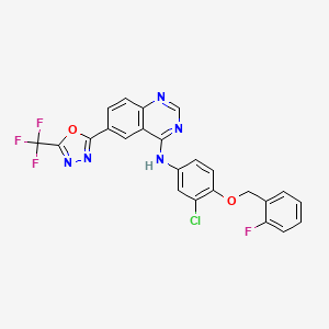 molecular formula C24H14ClF4N5O2 B10786262 N-(3-Chloro-4-((2-fluorobenzyl)oxy)phenyl)-6-(5-(trifluoromethyl)-1,3,4-oxadiazol-2-yl)quinazolin-4-amine 