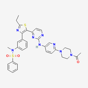 molecular formula C33H34N8O3S2 B10786438 N-(3-(5-(2-((6-(4-Acetylpiperazin-1-yl)pyridin-3-yl)amino)pyrimidin-4-yl)-2-ethylthiazol-4-yl)phenyl)-N-methylbenzenesulfonamide 