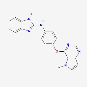 molecular formula C20H16N6O B10786468 N-(4-((5-Methyl-5h-Pyrrolo[3,2-D]pyrimidin-4-Yl)oxy)phenyl)-1h-Benzimidazol-2-Amine 