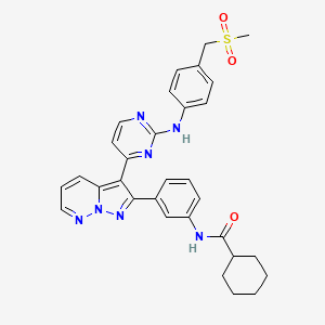 molecular formula C31H31N7O3S B10786555 N-[3-[3-[2-[4-(methylsulfonylmethyl)anilino]pyrimidin-4-yl]pyrazolo[1,5-b]pyridazin-2-yl]phenyl]cyclohexanecarboxamide 