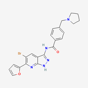 molecular formula C22H20BrN5O2 B10786628 N-(5-Bromo-6-(furan-2-yl)-1H-pyrazolo[3,4-b]pyridin-3-yl)-4-(pyrrolidin-1-ylmethyl)benzamide 