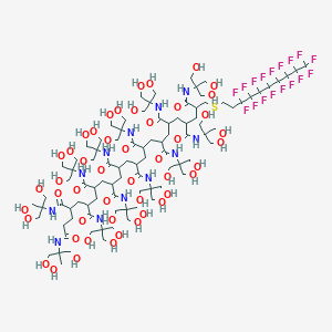 molecular formula C94H161F17N12O48S B10787237 N1,N3,N5,N7,N9,N11,N13,N15,N17,N19,N21,N23-dodecakis(1,3-dihydroxy-2-(hydroxymethyl)propan-2-yl)-24-((3,3,4,4,5,5,6,6,7,7,8,8,9,9,10,10,10-heptadecafluorodecyl)thio)tetracosane-1,3,5,7,9,11,13,15,17,19,21,23-dodecacarboxamide 