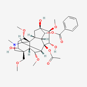 molecular formula C33H45NO11 B10789526 [(1S,2R,3R,4R,5R,6S,7S,8R,9S,10R,13R,14R,16S,17S,18R)-8-acetyloxy-5,7,14-trihydroxy-6,16,18-trimethoxy-13-(methoxymethyl)-11-methyl-11-azahexacyclo[7.7.2.12,5.01,10.03,8.013,17]nonadecan-4-yl] benzoate 