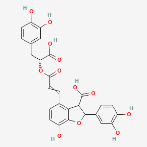 molecular formula C27H22O12 B10789535 4-[3-[(1R)-1-carboxy-2-(3,4-dihydroxyphenyl)ethoxy]-3-oxoprop-1-enyl]-2-(3,4-dihydroxyphenyl)-7-hydroxy-2,3-dihydro-1-benzofuran-3-carboxylic acid 