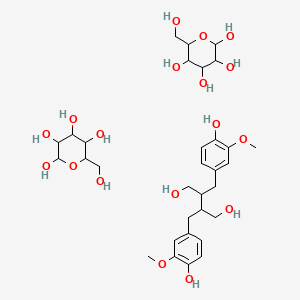 molecular formula C32H50O18 B10789630 2,3-Bis[(4-hydroxy-3-methoxyphenyl)methyl]butane-1,4-diol;6-(hydroxymethyl)oxane-2,3,4,5-tetrol 