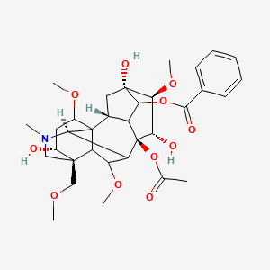 molecular formula C33H45NO11 B10789688 [(2R,4R,5S,6S,7S,8R,10R,13R,14R,16S,18R)-8-acetyloxy-5,7,14-trihydroxy-6,16,18-trimethoxy-13-(methoxymethyl)-11-methyl-11-azahexacyclo[7.7.2.12,5.01,10.03,8.013,17]nonadecan-4-yl] benzoate 