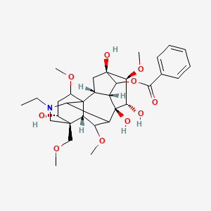 molecular formula C32H45NO10 B10790203 (3R,4R,6S,7R,7aR,8S,9R,10S,11S,11aR,13R,14S)-1-Ethyl-4,9,11,11a-tetrahydroxy-6,10,13-trimethoxy-3-(methoxymethyl)tetradecahydro-2H-3,6a,12-(epiethane[1,1,2]triyl)-7,9-methanonaphtho[2,3-b]azocin-8-yl benzoate CAS No. 466-24-0