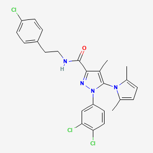 molecular formula C25H23Cl3N4O B10791233 N-[2-(4-Chlorophenyl)ethyl]1-(3,4-dichlorophenyl)-5-(2,5-dimethyl-1H-pyrrol-1-yl)-4-methyl-1H-pyrazole-3-carboxamide 