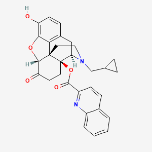 molecular formula C30H28N2O5 B10792336 (1S,5R,13R,17S)-4-(cyclopropylmethyl)-10-hydroxy-14-oxo-12-oxa-4-azapentacyclo[9.6.1.0^{1,13}.0^{5,17}.0^{7,18}]octadeca-7(18),8,10-trien-17-yl quinoline-2-carboxylate 