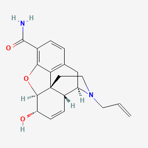 molecular formula C20H22N2O3 B10792402 (1S,5R,13S,14S,17R)-14-hydroxy-4-(prop-2-en-1-yl)-12-oxa-4-azapentacyclo[9.6.1.0^{1,13}.0^{5,17}.0^{7,18}]octadeca-7,9,11(18),15-tetraene-10-carboxamide 
