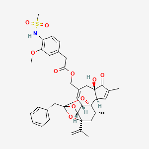 molecular formula C38H43NO10S B10792843 [(1R,2R,6R,10S,11R,15S,17R)-13-benzyl-6-hydroxy-4,17-dimethyl-5-oxo-15-(prop-1-en-2-yl)-12,14,18-trioxapentacyclo[11.4.1.0^{1,10}.0^{2,6}.0^{11,15}]octadeca-3,8-dien-8-yl]methyl 2-(4-methanesulfonamido-3-methoxyphenyl)acetate 