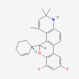 molecular formula C25H25F2NO B10793024 (5S)-5-[(1S)-cyclohex-2-en-1-yl]-7,9-difluoro-2,2,4-trimethyl-1,5-dihydrochromeno[3,4-f]quinoline 