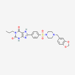 molecular formula C26H28N6O6S B10793131 8-(4-(4-Benzo[1,3]dioxol-5-ylmethylpiperazine-1-sulfonyl)phenyl)-1-propyl-3,7-dihydropurine-2,6-dione 
