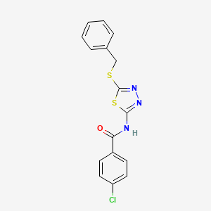 molecular formula C16H12ClN3OS2 B10793472 N-(5-(benzylthio)-1,3,4-thiadiazol-2-yl)-4-chlorobenzamide 