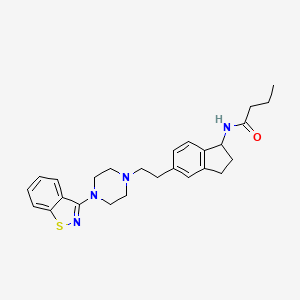 molecular formula C26H32N4OS B10793583 N-(5-(2-(4-(benzo[d]isothiazol-3-yl)piperazin-1-yl)ethyl)-2,3-dihydro-1H-inden-1-yl)butyramide 
