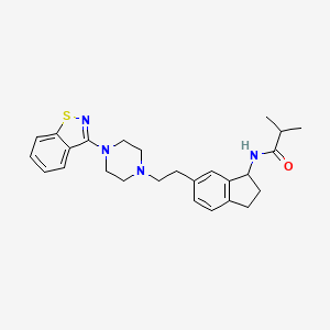 molecular formula C26H32N4OS B10793585 N-(6-(2-(4-(benzo[d]isothiazol-3-yl)piperazin-1-yl)ethyl)-2,3-dihydro-1H-inden-1-yl)isobutyramide 