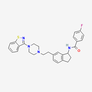 molecular formula C29H29FN4OS B10793595 N-(6-(2-(4-(benzo[d]isothiazol-3-yl)piperazin-1-yl)ethyl)-2,3-dihydro-1H-inden-1-yl)-4-fluorobenzamide 