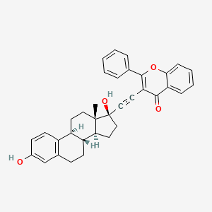 molecular formula C35H32O4 B10793811 3-(2-((8R,9S,13S,14S,17S)-3,17-dihydroxy-13-methyl-7,8,9,11,12,13,14,15,16,17-decahydro-6H-cyclopenta[a]phenanthren-17-yl)ethynyl)-2-phenyl-4H-chromen-4-one 