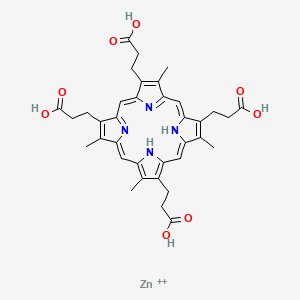 molecular formula C36H38N4O8Zn+2 B10801095 zinc;3-[7,13,17-tris(2-carboxyethyl)-3,8,12,18-tetramethyl-21,22-dihydroporphyrin-2-yl]propanoic acid 