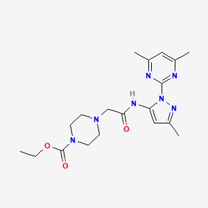 molecular formula C19H27N7O3 B10802208 Ethyl 4-[2-[[2-(4,6-dimethylpyrimidin-2-yl)-5-methylpyrazol-3-yl]amino]-2-oxoethyl]piperazine-1-carboxylate 