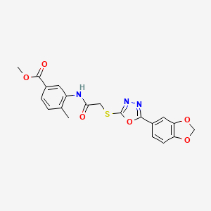 molecular formula C20H17N3O6S B10802770 Methyl 3-[[2-[[5-(1,3-benzodioxol-5-yl)-1,3,4-oxadiazol-2-yl]sulfanyl]acetyl]amino]-4-methylbenzoate 