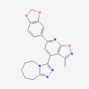 molecular formula C21H19N5O3 B10802841 6-(Benzo[d][1,3]dioxol-5-yl)-3-methyl-4-(6,7,8,9-tetrahydro-5H-[1,2,4]triazolo[4,3-a]azepin-3-yl)isoxazolo[5,4-b]pyridine 